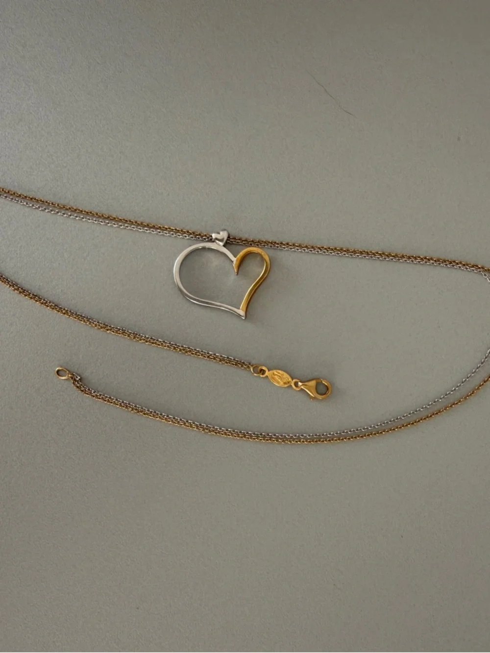 18K 750 Italian Two-Tone White & Yellow Gold Heart Necklace 17” FB Gioielli - Picture 3 of 7